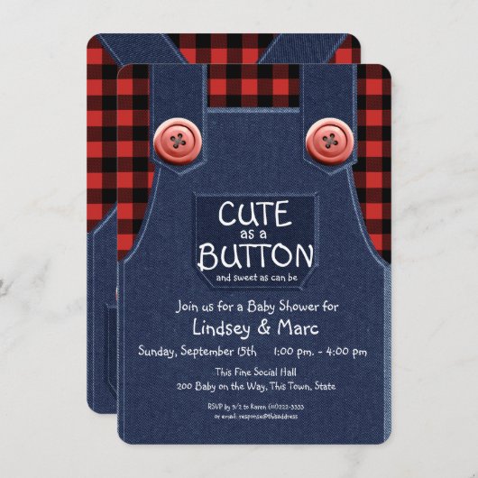 Overalls en Flanel Schattige als een Button Baby s Kaart (Voorkant / Achterkant)