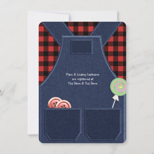 Overalls en Flanel Schattige als een Button Baby s Kaart (Achterkant)