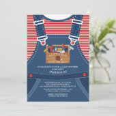 Overalls Little Man Tools Baby shower Invitation Kaart (Staand voorkant)