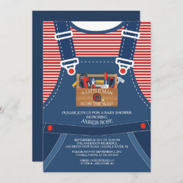Overalls Little Man Tools Baby shower Invitation Kaart