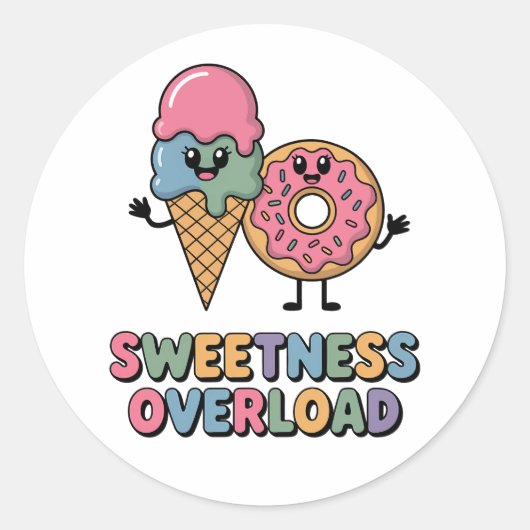 Overbelasting door zoetheid | Donut & Ice Cream Ki Ronde Sticker (Voorkant)