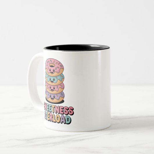 Overbelasting door zoetheid | Donut Kinder Tweekleurige Koffiemok (Voorkant links)