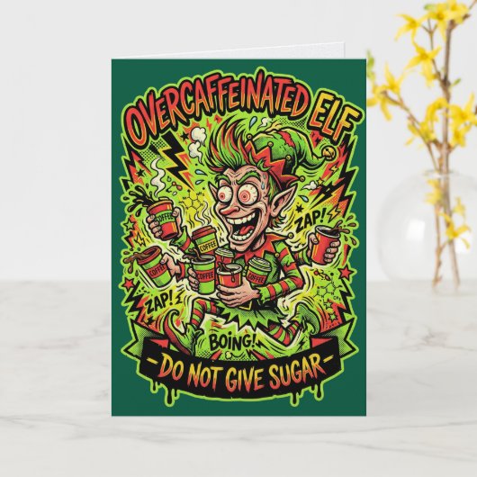 Overcaffeïne Elf Geef Geen Suiker Kaart Grappig (Gele Bloem)