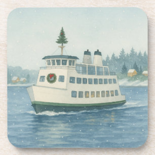 Overdag Veerboot Kerst Kaart Bier Onderzetter