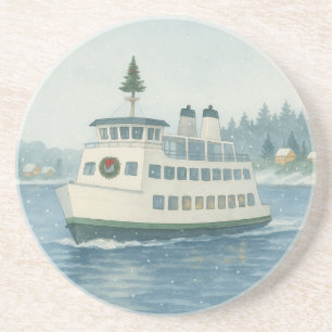 Overdag Veerboot Kerst Kaart Zandsteen Onderzetter