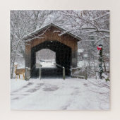 Overdekte brug in de winter legpuzzel (Verticaal)