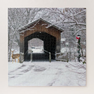 Overdekte brug in de winter legpuzzel