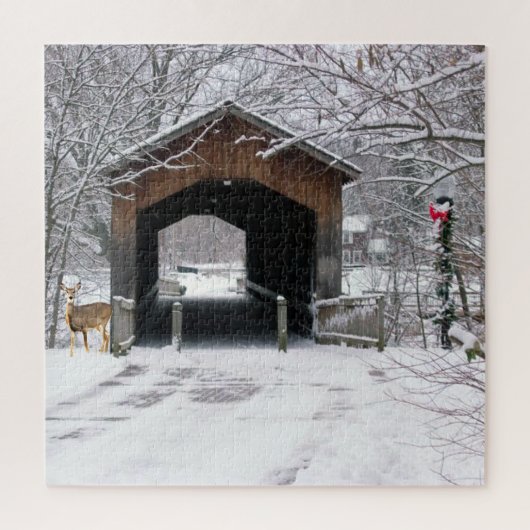 Overdekte brug in de winter legpuzzel (Verticaal)