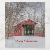 Overdekte brug Rode sneeuw Foto Kerstmis Wijn Etiket (Enkel label)