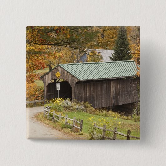 Overdekte brug, Vermont, Verenigde Staten Vierkante Button 5,1 Cm (Voorkant)