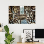 Overdekte wagen, houten wagenwiel poster (Thuiskantoor)
