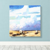 “Overdekte wagens” Westerse kunst van NC Wyeth Canvas Afdruk (Insitu (Houten vloer))