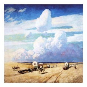 “Overdekte wagens” Westerse kunst van NC Wyeth Foto Afdruk
