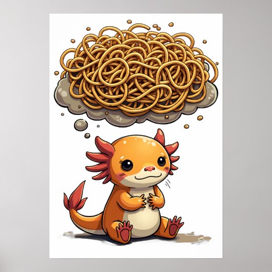 Overdenken Axolotl Introvert Angst Grappige Kunst Poster (Voorkant)