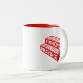 Overdenken en onderbidden? Mok, rood Tweekleurige Koffiemok (Voorkant rechts)