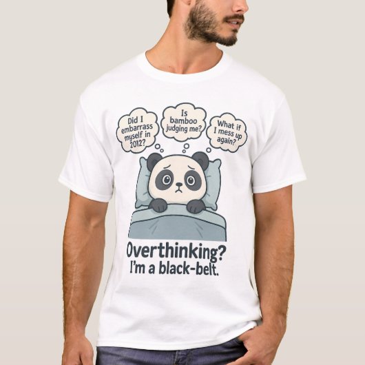 Overdenkende Panda Grappige Angst Cartoon T-shirt (Voorkant)