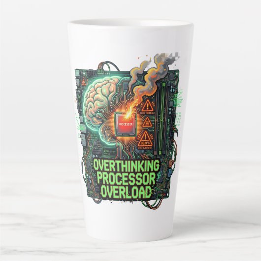 Overdenkende Processor Overbelasting Grappige Tech Latte Mok (Voorkant)