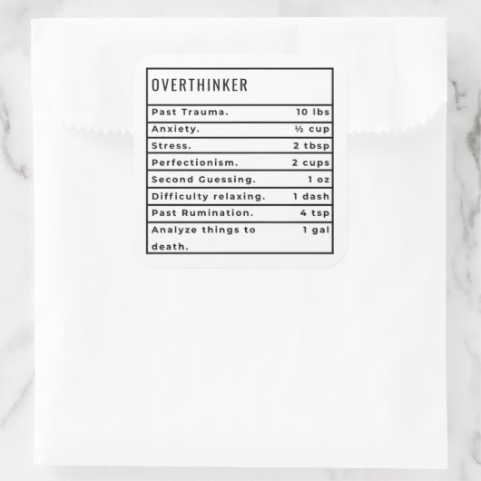 Overdenker recept vierkante sticker (Tas)