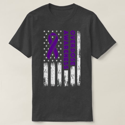 Overdose Awareness Flag Purple Ribbon Addiction Re T-shirt (Design voorkant)