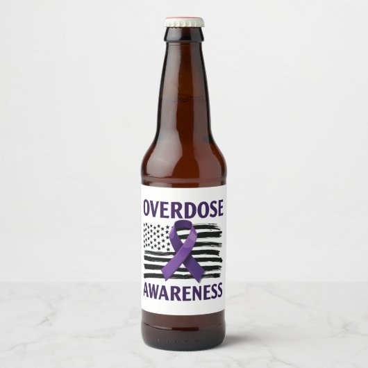 Overdose Awareness Month Amerikaanse vlag lint Bier Etiket (Voorkant)