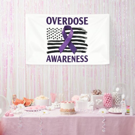 Overdose Awareness Month Amerikaanse vlag lint Spandoek (Feest)