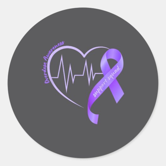 Overdose Awareness Month Purple Ribbon Heart Suprt Ronde Sticker (Voorkant)