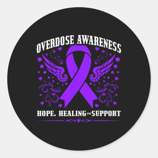 Overdose Awareness Purple Ribbon Drug Addiction 55 Ronde Sticker (Voorkant)