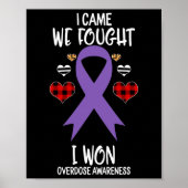 Overdose Awareness Ribbon I Came We Fought I Won C Poster (Voorkant)