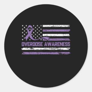 Overdose Bewustzijn Maand Amerikaanse Vlag Lint Ronde Sticker