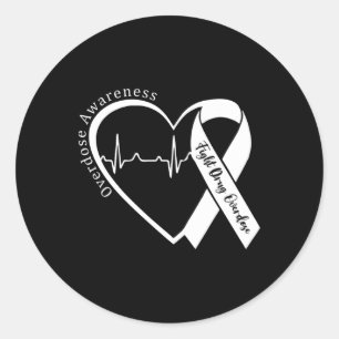 Overdose Bewustzijnsmaand Hart Paarse Lint Steun Ronde Sticker