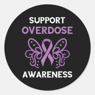 Overdose Bewustzijnsmaand Paarse Lint Steun Overdo Ronde Sticker