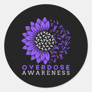 Overdosebewustzijn Maand Zonnebloemlint Paars  Ronde Sticker