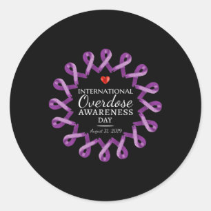 Overdosering Bewustmaking Dag 2019 Paars Lint in M Ronde Sticker
