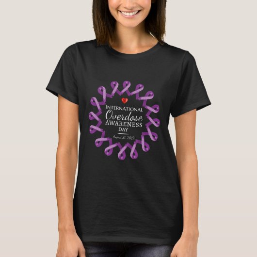 Overdosering Bewustmaking Dag 2019 Paars Lint in M T-shirt (Voorkant)