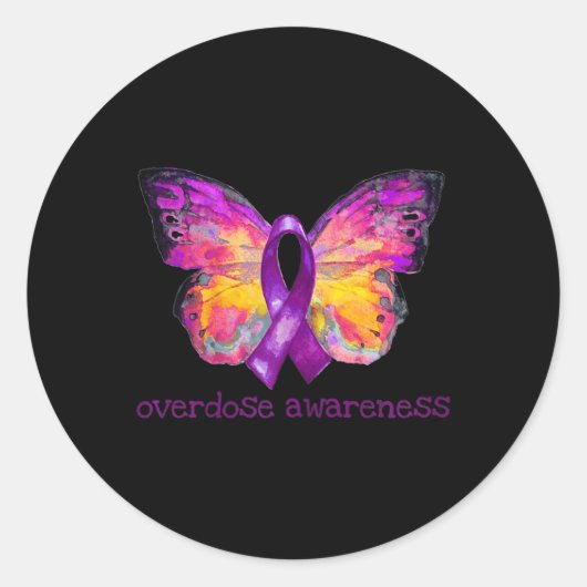Overdosering Bewustmaking Paars lintbutterfly Grie Ronde Sticker (Voorkant)