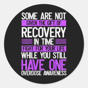Overdosis Awareness Backprint Paarse Ribbon Drug A Ronde Sticker