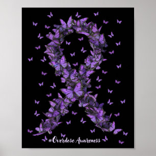 Overdosis Awareness Butterfly Paarse Ribbon Drug A Poster