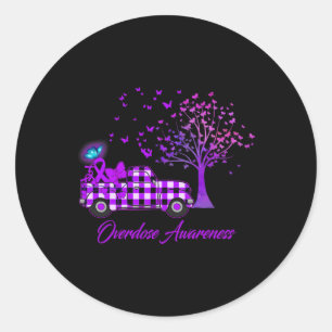 Overdosis Awareness Butterfly Ribbon Paarse Ronde Sticker