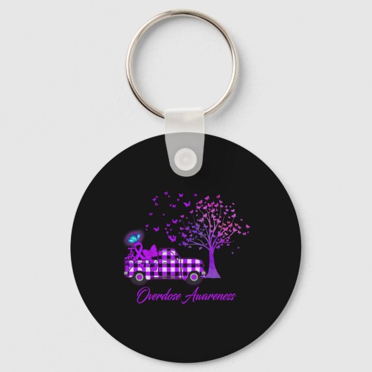 Overdosis Awareness Butterfly Ribbon Paarse Sleutelhanger (Voorkant)