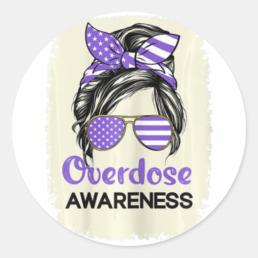 Overdosis Awareness Day 2022 Paarse lint 1 Ronde Sticker (Voorkant)