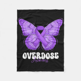 Overdosis Awareness Maand Paarse lintvlinder Fleece Deken