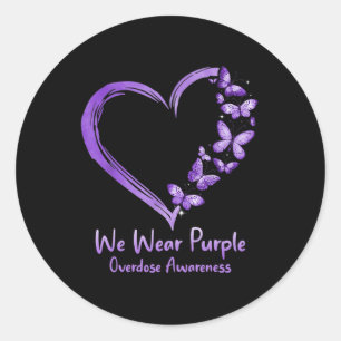 Overdosis Awareness Paarse Vlinder Hart Ronde Sticker