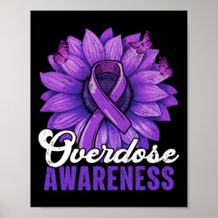 Overdosis Bewustzijn Maand Paarse Lint Zonnebloem Poster
