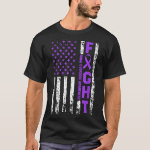 Overdosis bewustzijn Paarse lint Amerikaanse vlag  T-shirt