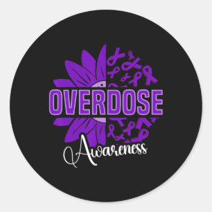 Overdosis bewustzijn paarse lint drugsverslaving 1 ronde sticker