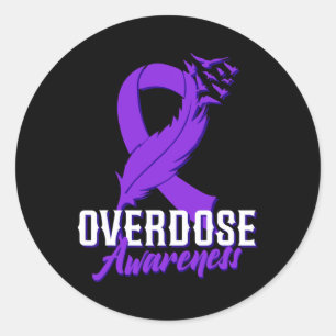 Overdosis bewustzijn paarse lint drugsverslaving 1 ronde sticker