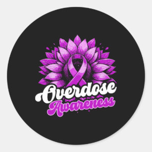 Overdosis bewustzijn paarse lint drugsverslaving 1 ronde sticker