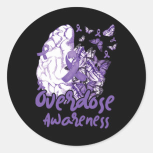 Overdosis Bewustzijn Paarse Lint Drugsverslaving 1 Ronde Sticker