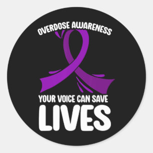 Overdosis bewustzijn paarse lint drugsverslaving 2 ronde sticker