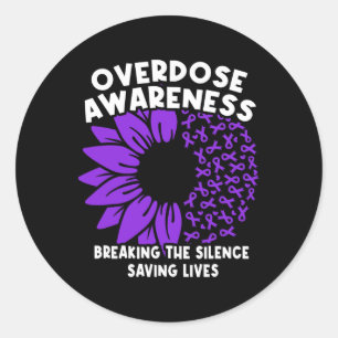 Overdosis Bewustzijn Paarse Lint Drugsverslaving 3 Ronde Sticker
